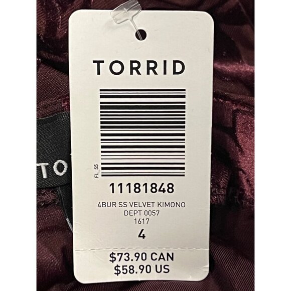 Torrid Women Velvet Kimono Cardigan Jacket Plus 4 4X Burnout Short Sleeve New - Picture 6 of 8